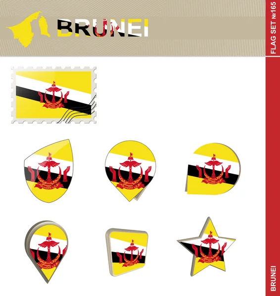 Brunei Flag Set, Flag Set 165 — Stock Vector