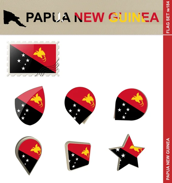 パプア ニューギニアの国旗セット、フラグ設定 184 — ストックベクタ