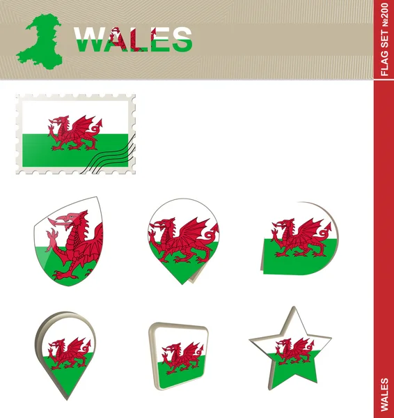 Wales Flag Set, Flag Set 200 — Stock Vector