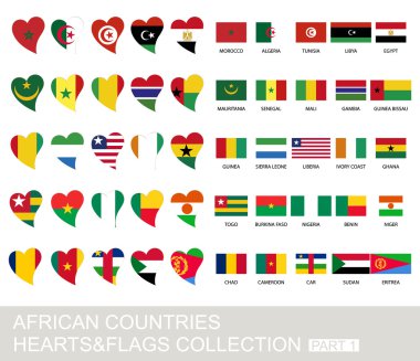 African countries set, hearts and flags, part 1 clipart