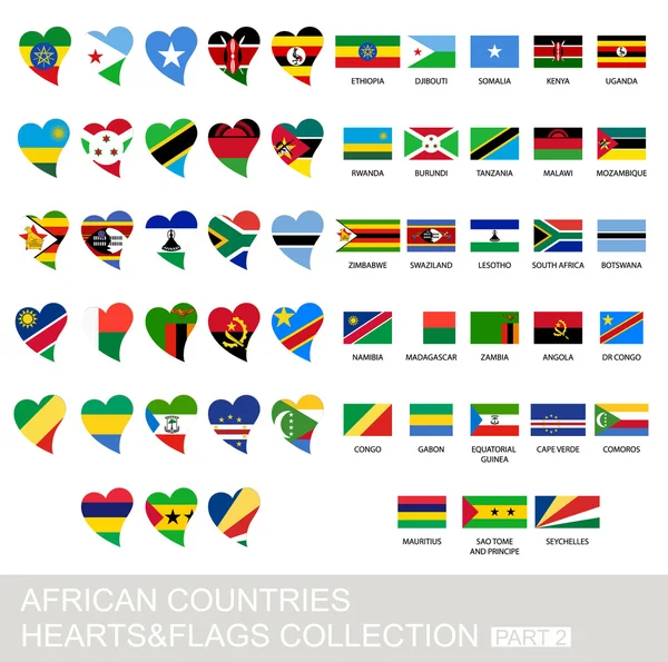 Países africanos, corazones y banderas, parte 2 — Vector de stock