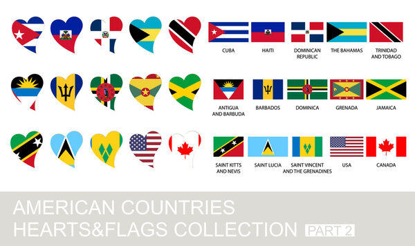 American countries set, hearts and flags, part 2