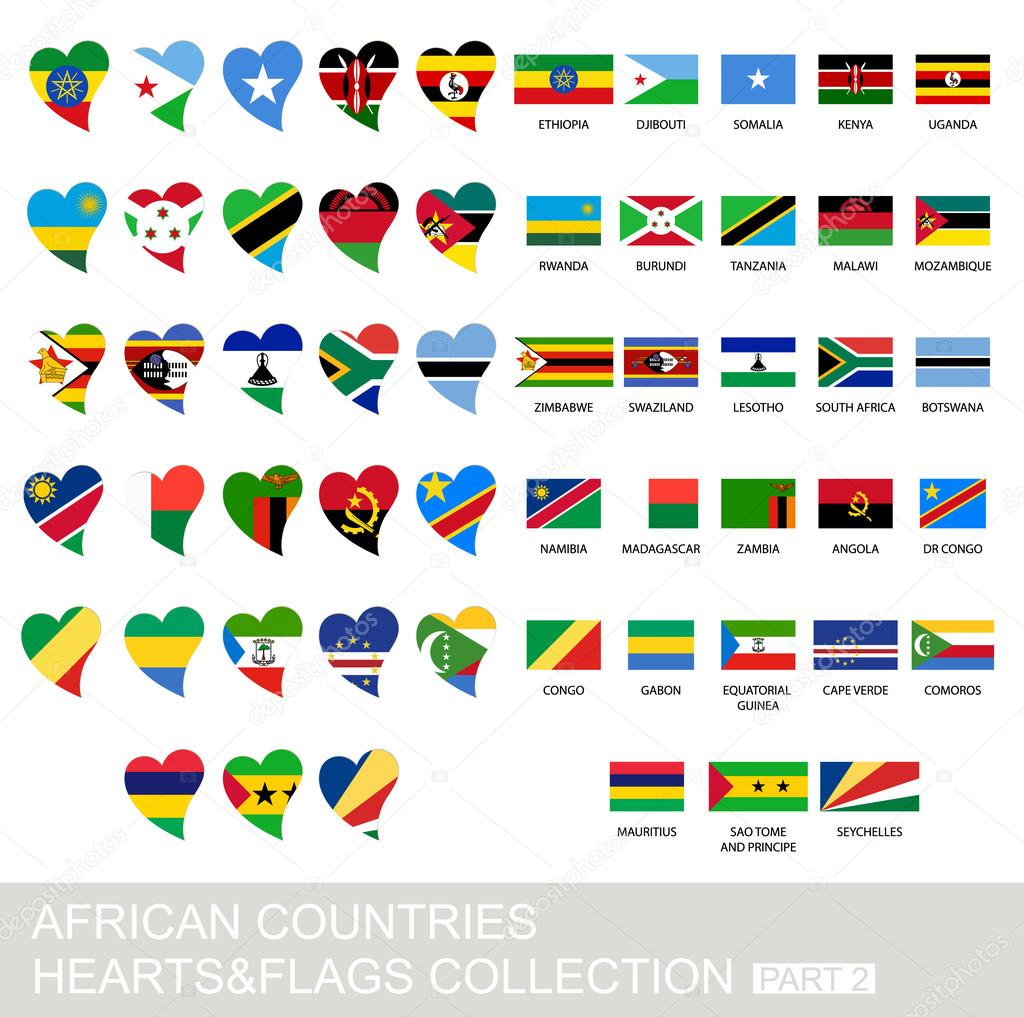 African countries set, hearts and flags, part 2