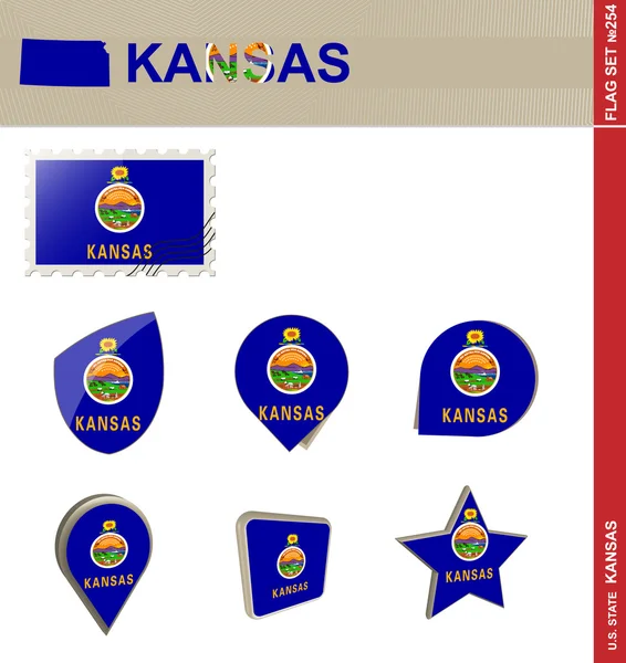 Kansas Flag Set, Flag Set 254 — Stock Vector