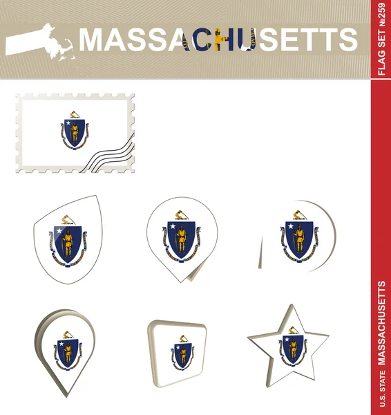 Set di bandiere del Massachusetts, Set di bandiere 259 — Vettoriale Stock