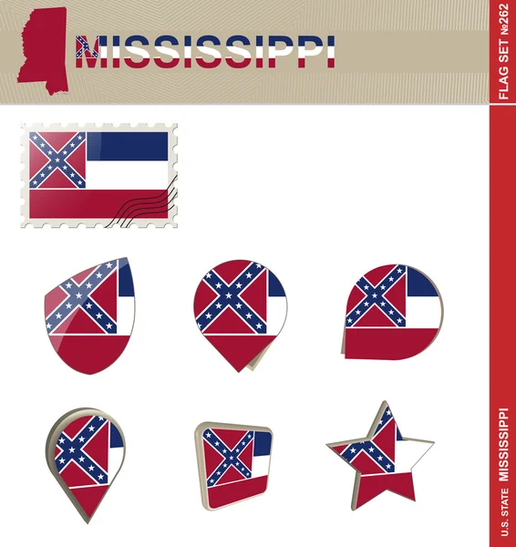 Mississippi Flag Set, Flag Set 262 — Stock Vector