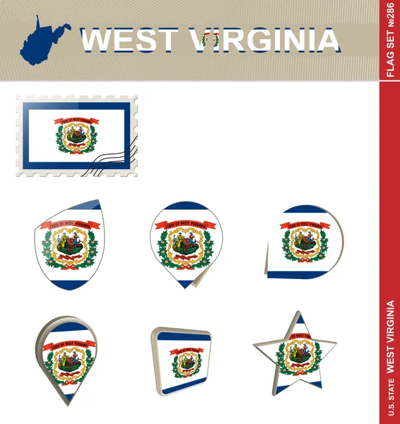 West Virginia Flag Set, Flag Set 286 — Stock Vector