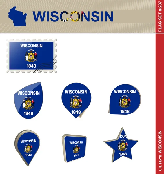 Wisconsin vlag is ingesteld, vlag instellen 287 — Stockvector