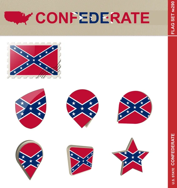 Konföderiertenflagge gesetzt, Fahnensatz 290 — Stockvektor