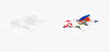 World Map Set with Flags and Blank Outline. Great for travel, culture, and educational use.