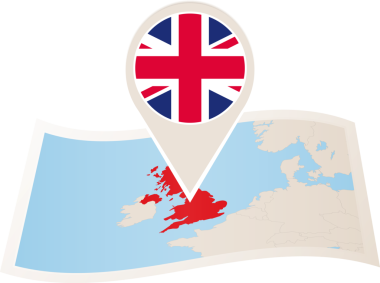 İngiltere kağıt harita İngiltere bayrağı iğne ile katlanmış.