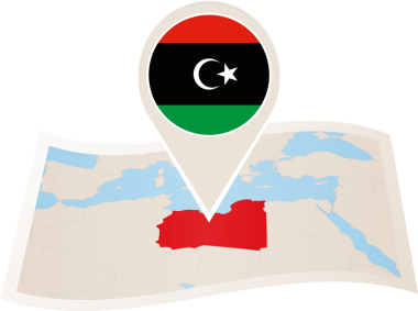 Katlanmış kağıt Libya bayrağı iğne ile Libya Haritası.