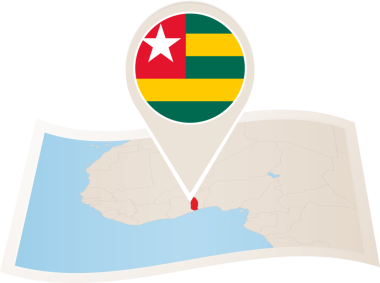 Katlanmış kağıt bayrak pin Togo ile Togo Haritası.