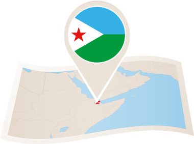 Katlanmış kağıt Cibuti bayrağı pin ile Cibuti Haritası.