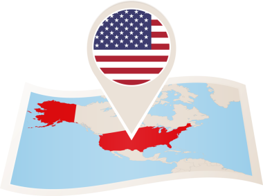 ABD kağıt harita Amerika Birleşik Devletleri bayrağı iğne ile katlanmış.