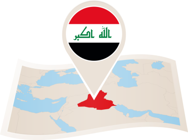 Katlanmış kağıt Irak bayrağı iğne ile Irak Haritası.