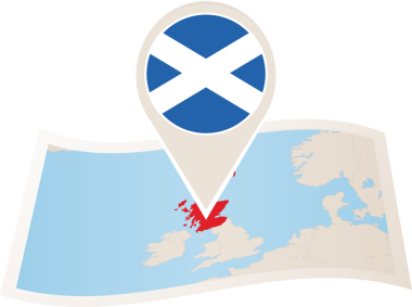 İskoçya 'nın katlanmış kağıt haritası ve İskoçya bayrağı.