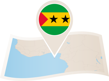Sao Tome ve Principe 'nin Sao Tome ve Principe bayrak broşlu katlanmış kağıt haritası..