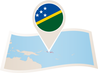 Solomon Adaları 'nın katlanmış kağıt haritası ve Solomon Adaları' nın bayrak iğnesi..