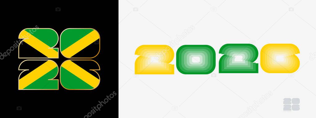 Year 2026 with flag of Jamaica and in color palate of Jamaica flag. Happy New Year 2026 in two different style.