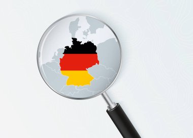 Ulusal Bayrak Kaplamalı Büyüteç Altında Almanya Haritası.