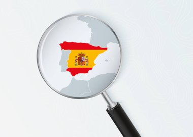 Ulusal Bayrak Kaplamalı Büyüteç Altında İspanya Haritası.