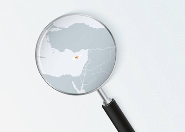 Kıbrıs Haritası Ulusal Bayrak Kaplamalı Büyüteç Altında.