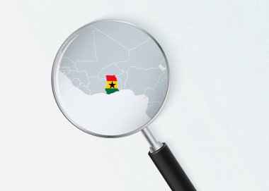 Ulusal Bayrak Kaplamalı Büyüteç Altında Gana Haritası.