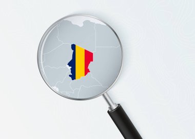 Ulusal Bayrak Kaplamalı Büyüteç Altında Chad Haritası.