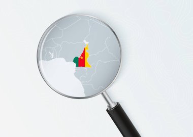 Ulusal Bayrak Kaplamalı Büyüteç Altında Kamerun Haritası.