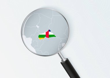 Orta Afrika Cumhuriyeti Haritası Ulusal Bayrak Kaplamalı Büyüteç Altında.
