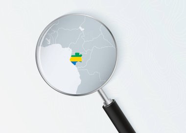 Ulusal Bayrak Kaplamalı Büyüteç Altında Gabon Haritası.