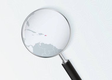 Ulusal Bayrak Üstüste Büyüteç Altında Porto Riko Haritası.