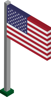 Isometric boyutunda bayrak direğinde ABD Bayrağı.