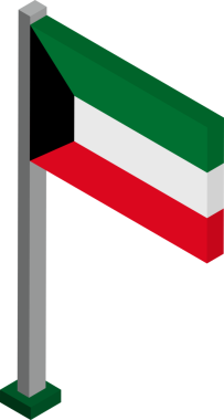 Isometric boyutunda Bayrak Direğinde Kuveyt Bayrağı.