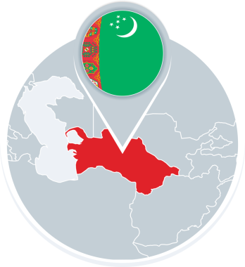 Türkmenistan haritası ve bayrağı, vurgulanmış Türkmenistan haritası ve simgesi