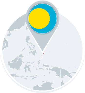 Palau haritası ve bayrağı, renklendirilmiş Palau ile harita simgesi