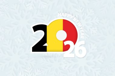 Yeni yıl 2026 'da Belçika için kar tanesi arkaplanı.