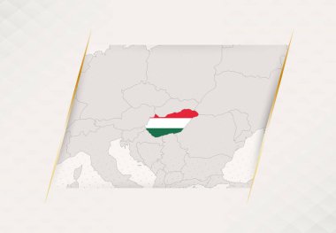 Ulusal Bayrak Renklerine sahip Macaristan Ülke Haritası.