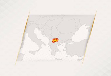 Ulusal Bayrak Renklerine sahip Kuzey Makedonya Ülke Haritası.