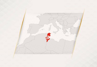 Ulusal Bayrak Renkleri içeren Tunus Ülke Haritası.