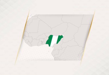 Ulusal Bayrak Renklerine sahip Nijerya Ülke Haritası.