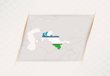 Özbekistan Ülke Haritası Ulusal Bayrak Renkleri.