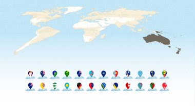 Okyanusya Köy Bayraklarıyla Dünya Haritaları.