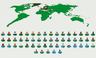 Alfabetik olarak sıralanmış Avrupa Haritaları, Bayraklı Isometric Yuvarlak Tasarım.