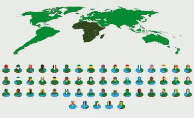 Alfabetik sıralanmış Afrika Haritaları, Bayraklı Isometric Yuvarlak Tasarım.