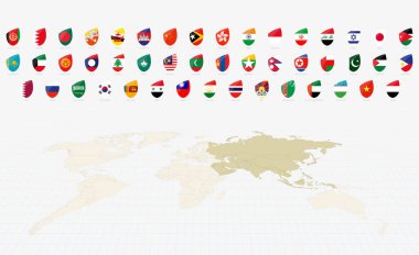 Ragbi stili Asya Bayrakları. Büyük Rugby ikonu seti. Tarihi bayrak