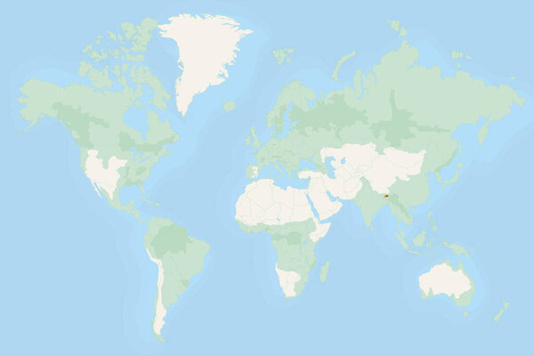 Bhutan Highlighted on World Map with National Flag. Bhutan Map and Flag.