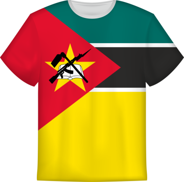 Mozambik bayrağı olan tişört tasarımı. Tişört şablonu.