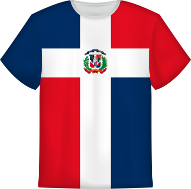 Dominik Cumhuriyeti bayrağı taşıyan tişört tasarımı. Tişört şablonu.